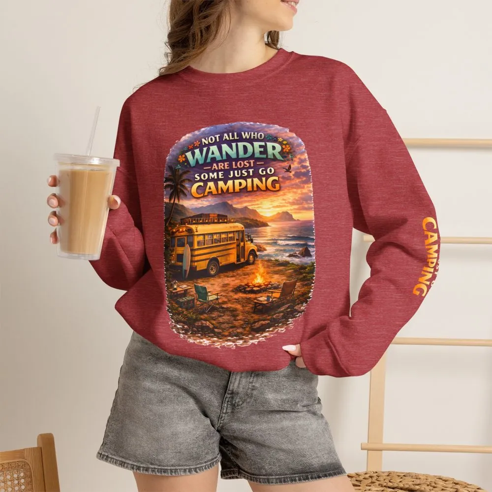 Unisex Heavy Blend™ Crewneck Sweatshirt — "Not All Who Wander Are Lost" Design Scenic-Line