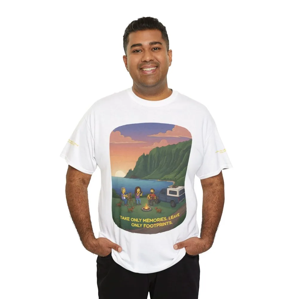 Unisex Heavy Cotton Tee — "Take Only Memories-Leave Only Footprints" Design Sitcom-Line