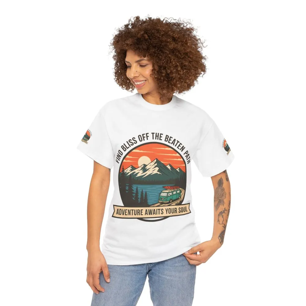 11022013856114073762_2048.jpeg Unisex Heavy Cotton Tee — "Find Bliss Off the Beaten Path" Mountain & Camper T‑Shirt