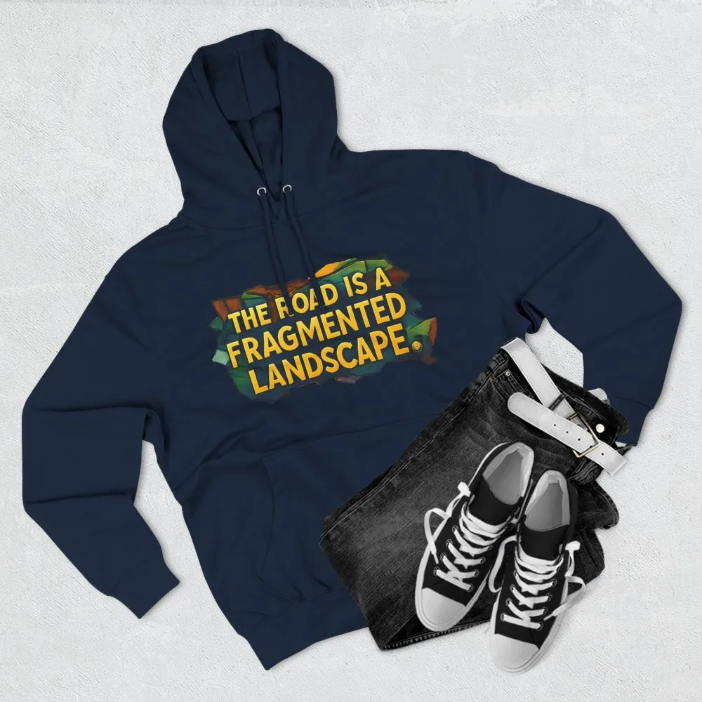 Three-Panel Fleece Hoodie - "The Road Is A Fragmented Landscape" Design Cubic-Line