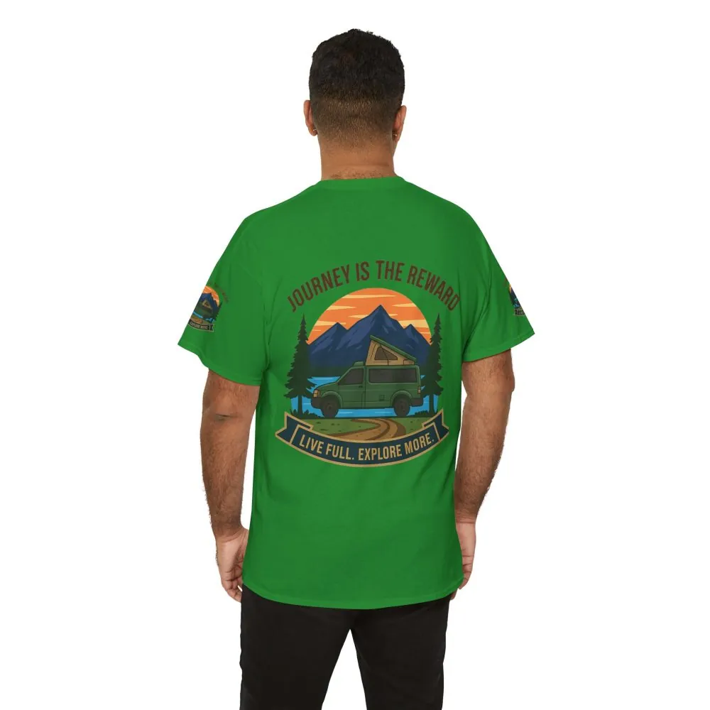 Unisex Heavy Cotton Tee  — "Journey Is The Reward Tee" Adventure Camper Van Graphic T-Shirt