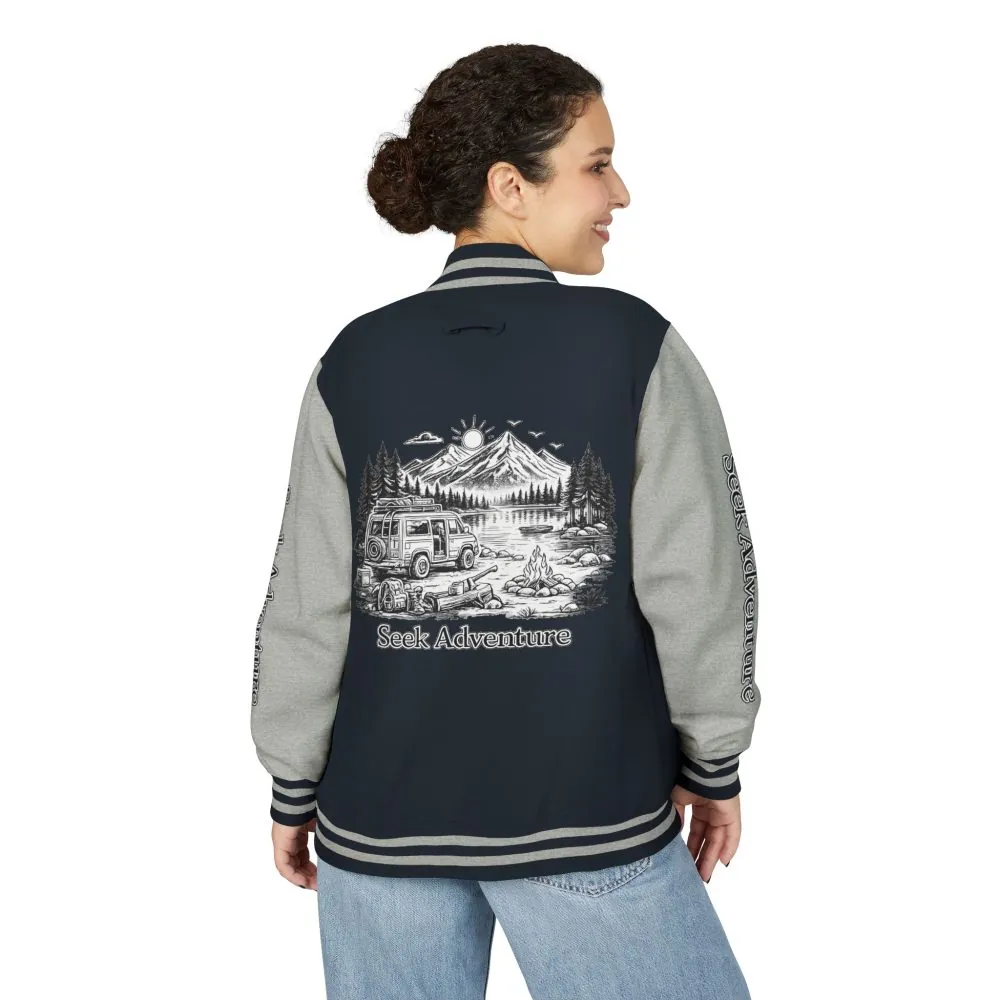 Unisex Heavyweight Letterman Jacket — "Seek Adventure" Travel Varsity Coat