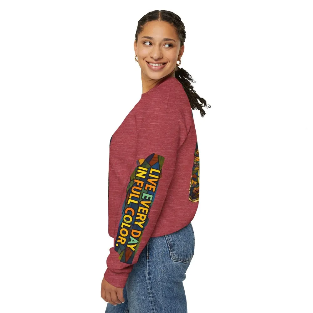 Unisex Heavy Blend™ Crewneck Sweatshirt — "Live Every Day InFull Color" Design Cubic-Line