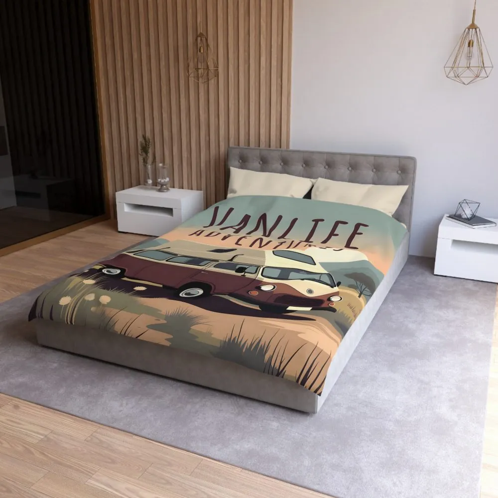 Duvet Cover — "Vanlife Adventures" Vintage Camper Van Bedding for Travel Lovers