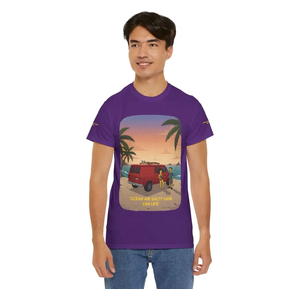 Unisex Heavy Cotton Tee — "Ocean Air Salty Hair Van Life" Design Sitcom-Line