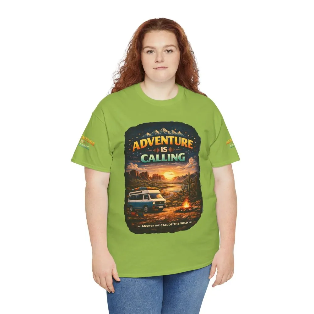 Unisex Heavy Cotton Tee — "Adventure Is Calling" Design Scenic-Line