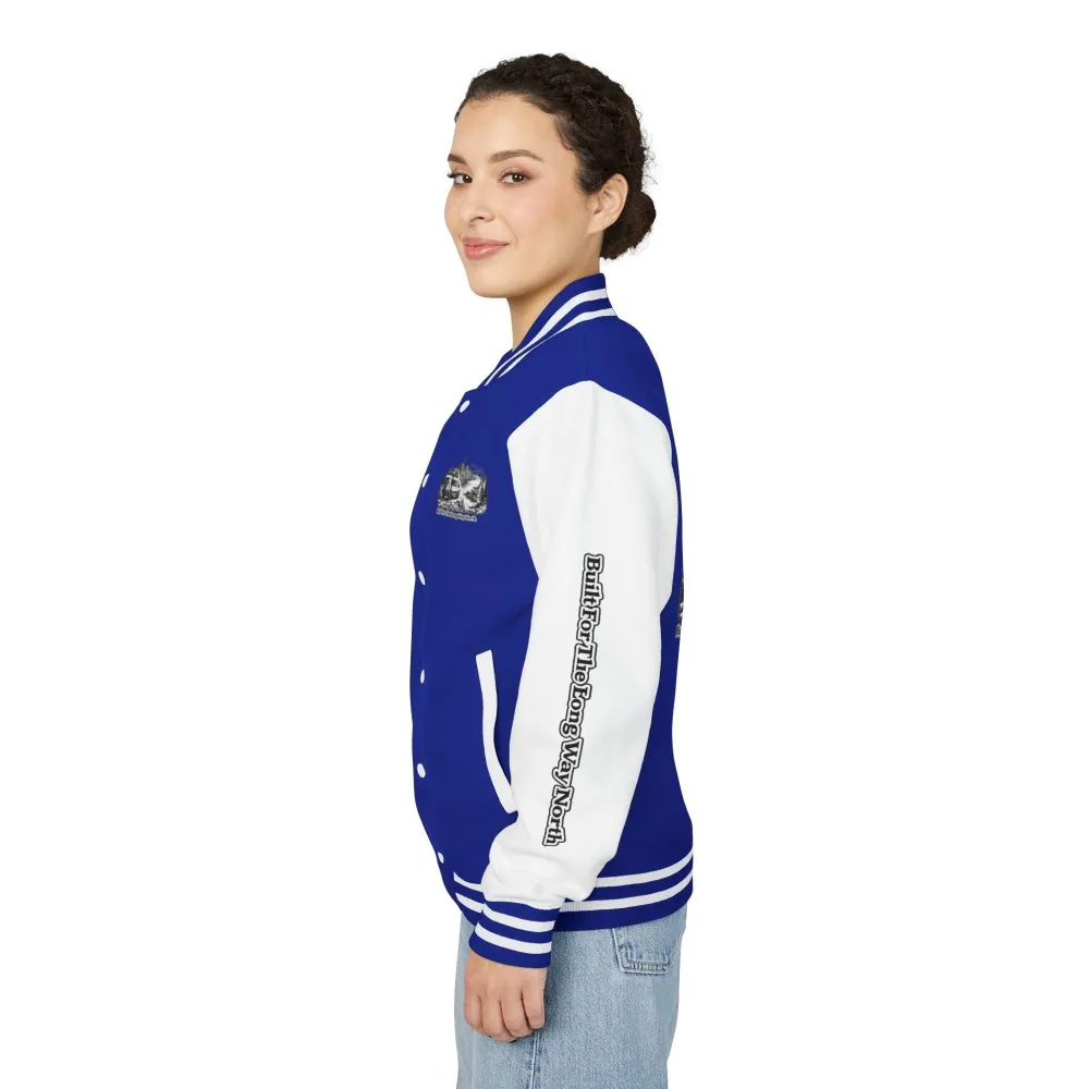 Unisex Heavyweight Letterman Jacket — "Built For The Long Way North" Travel Varsity Coat