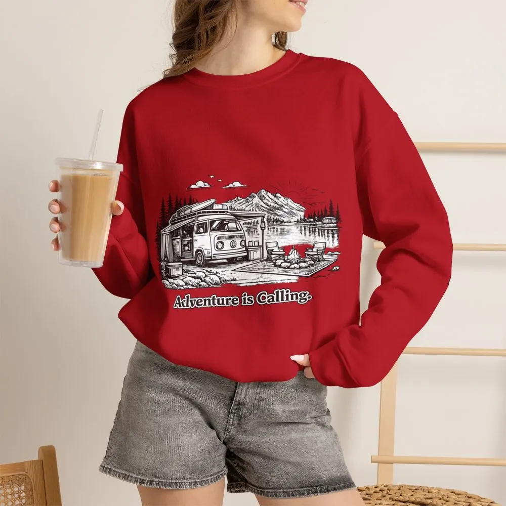 Unisex Heavy Blend™ Crewneck Sweatshirt — "Adventure Is Calling" Design Minimal-Line