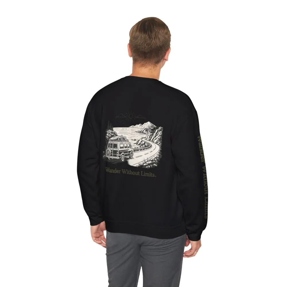 Unisex Heavy Blend™ Crewneck Sweatshirt — "Wander Without Limits" Design Minimal-Line