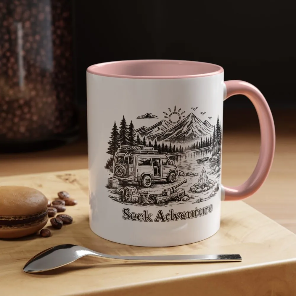 Accent Coffee Mug (11, 15oz) — "Seek Adventure" Design Minimal-Line