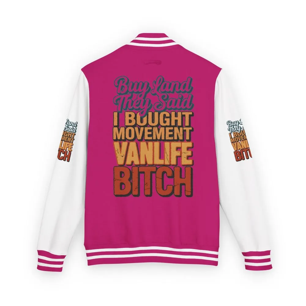 11071595222434350858_2048.jpeg Unisex Heavyweight Letterman Jacket — "Buy Land They Said" Design F**K-Line