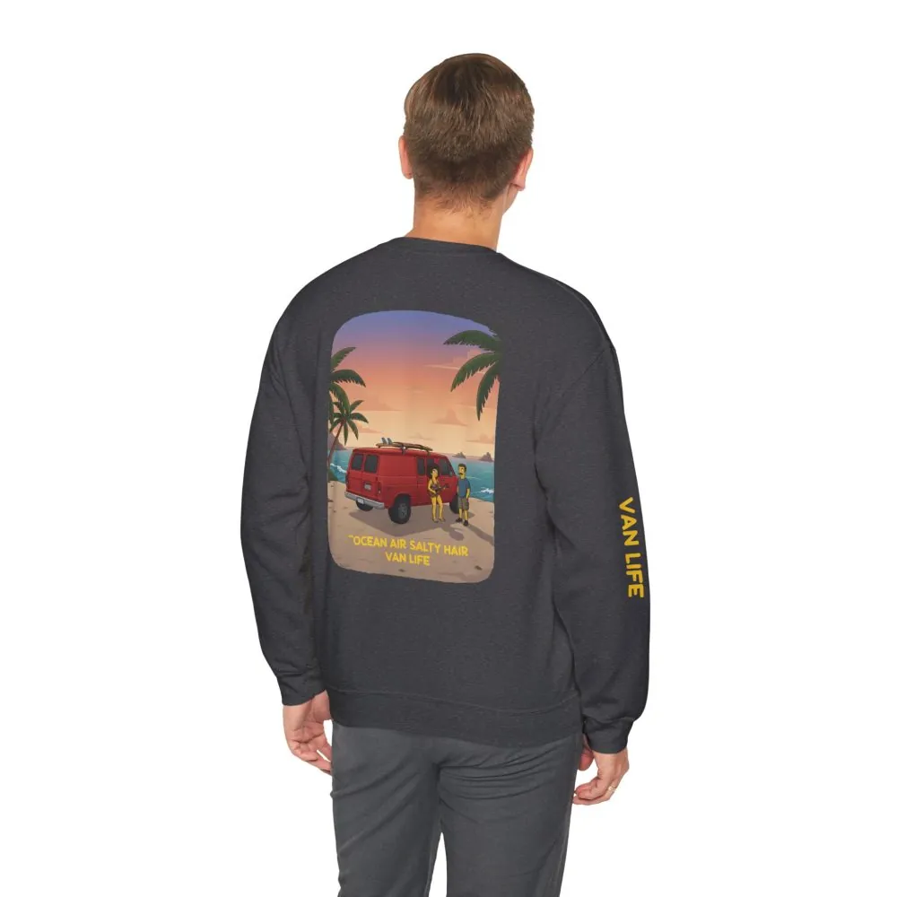 11077339909804183002_2048.jpeg Unisex Heavy Blend™ Crewneck Sweatshirt — "Ocean Air Salty Hair Van Life" Design Sitcom-Line