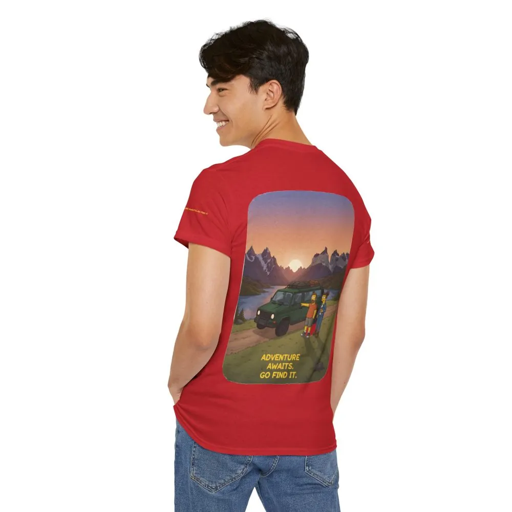 Unisex Heavy Cotton Tee — "Adventure Awaits-Go Find It" Design Sitcom-Line