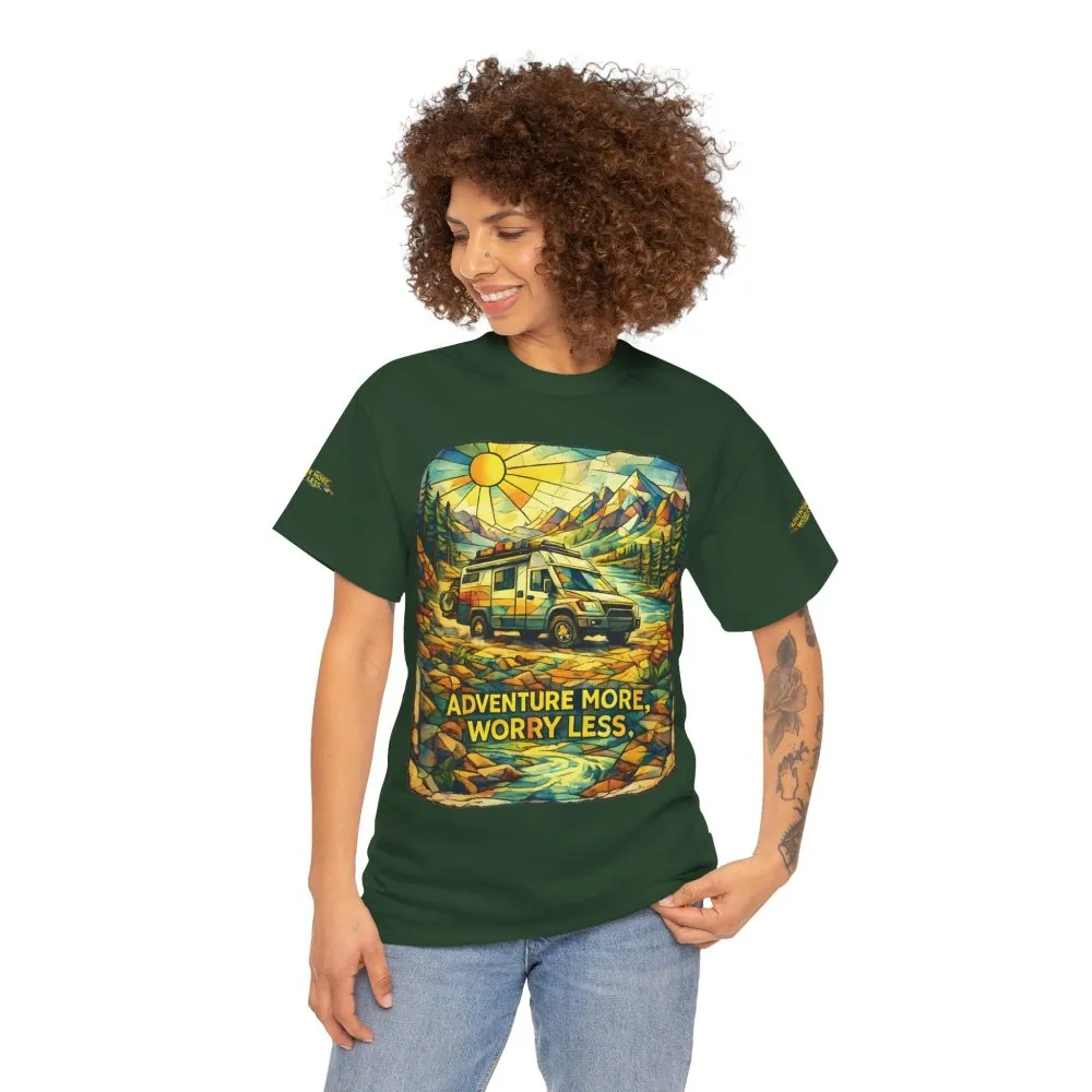 Unisex Heavy Cotton Tee — "Adventure More Worry Less" Design Cubic-Line