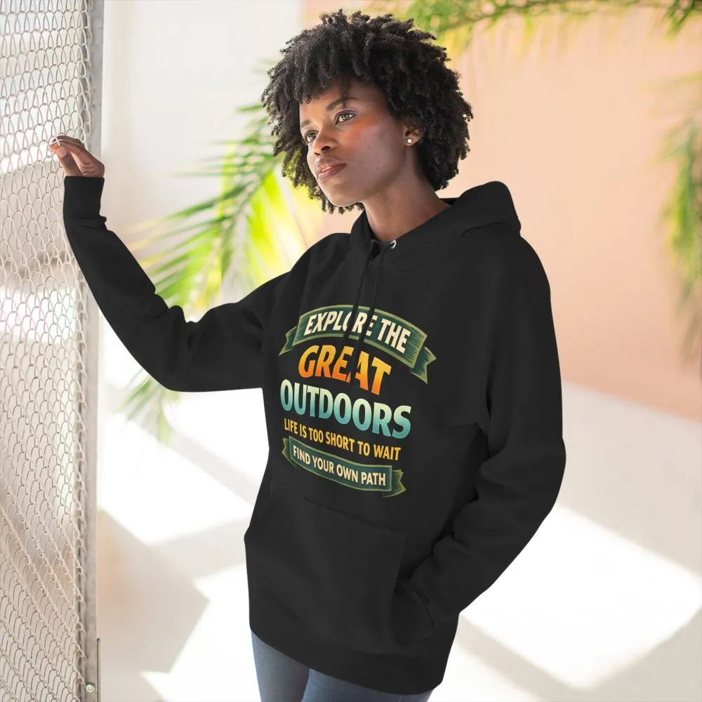 Three-Panel Fleece Hoodie - "Explore The Great Outdoors" Design Scenic-Line