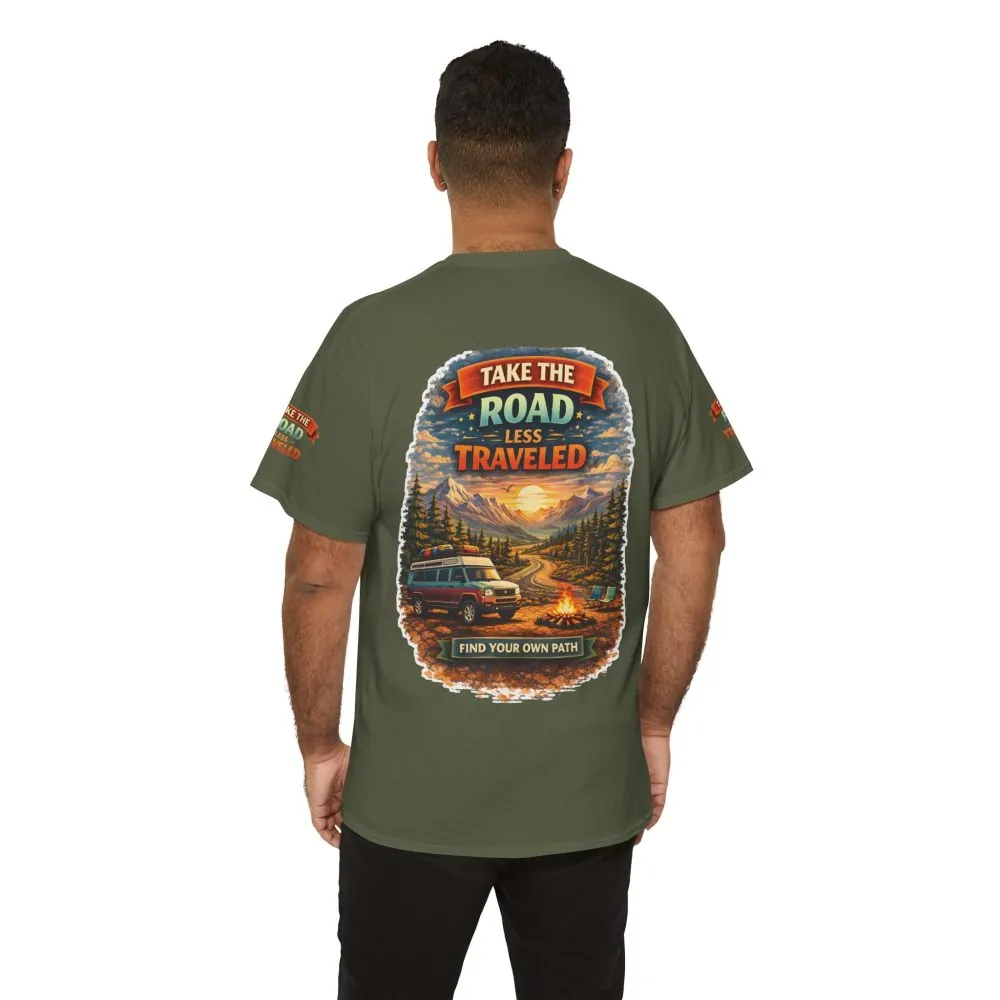 Unisex Heavy Cotton Tee — "Take The Road Less Traveled" Design Scenic-Line
