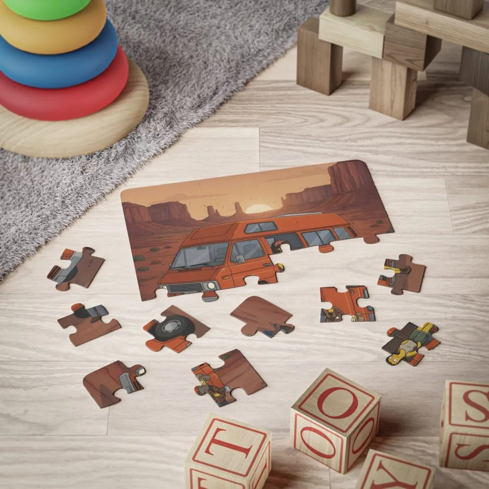 Kids' 30‑Piece Camping Puzzle — Retro Camper Van Desert Scene