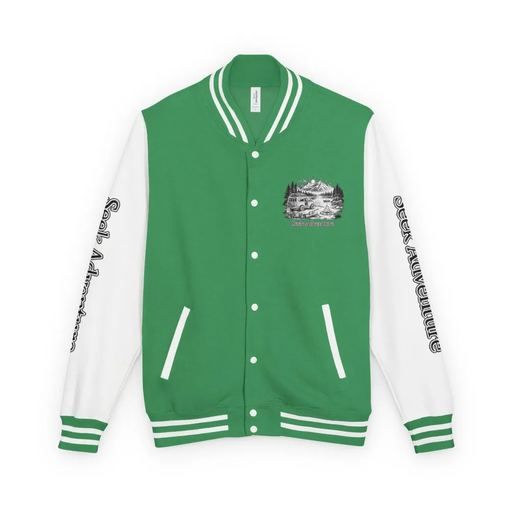 Unisex Heavyweight Letterman Jacket — "Seek Adventure" Travel Varsity Coat