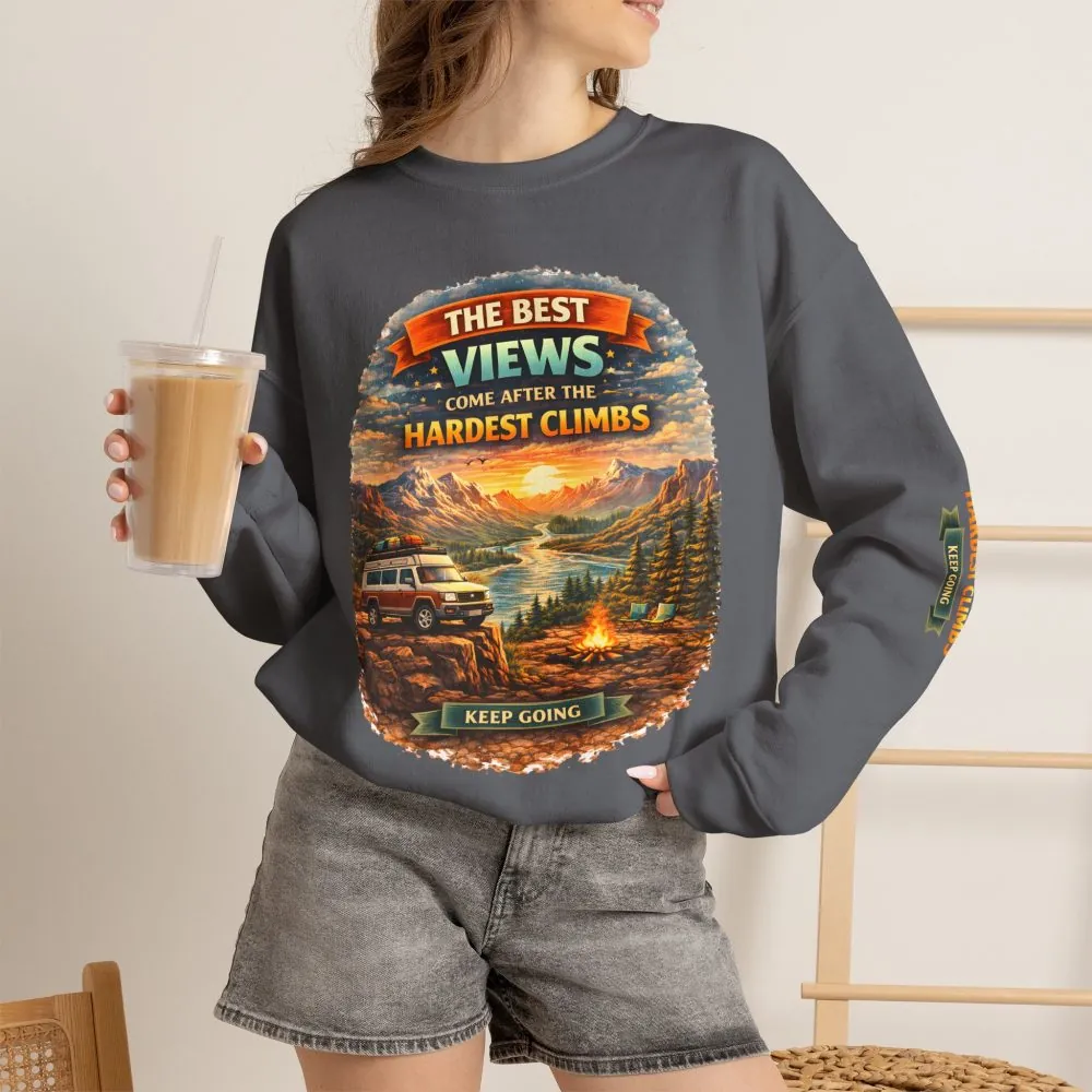 Unisex Heavy Blend™ Crewneck Sweatshirt — "The Best Views" Design Scenic-Line