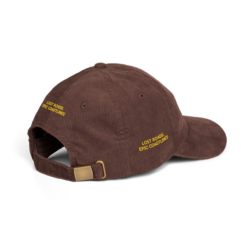 Vintage Corduroy Cap (Embroidery) — "Lost Roads,Epic Coastlines" Embroidered Hat