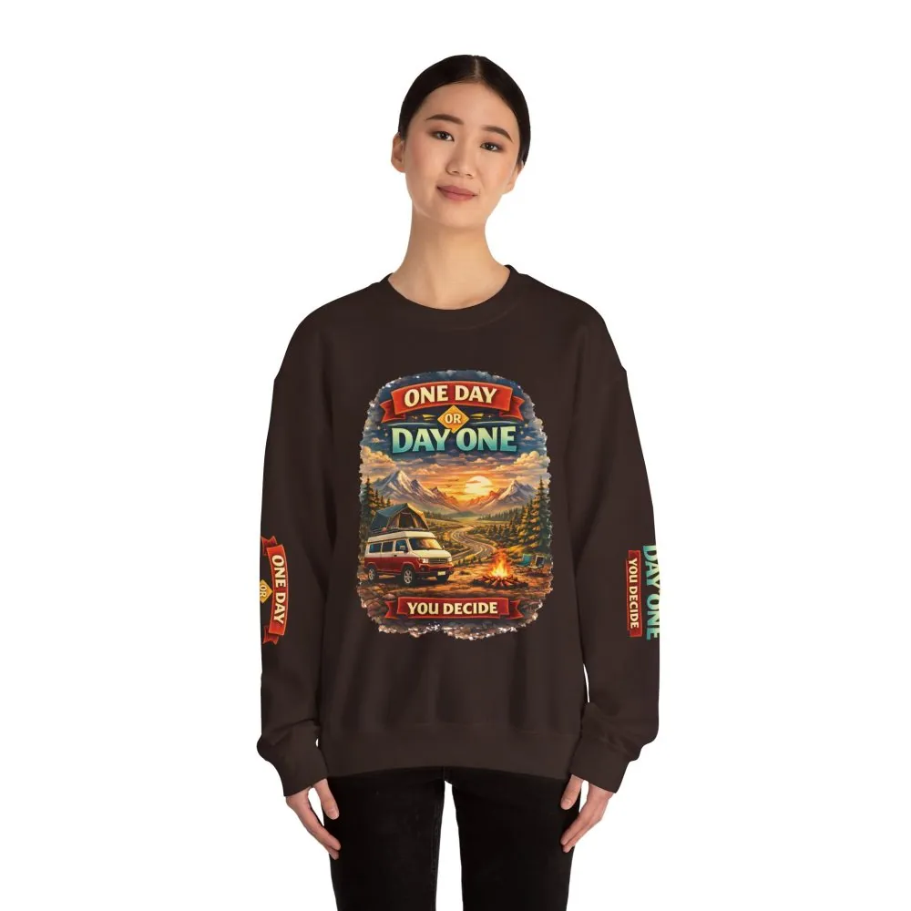 Unisex Heavy Blend™ Crewneck Sweatshirt — "One Day Or Day One" Design Scenic-Line