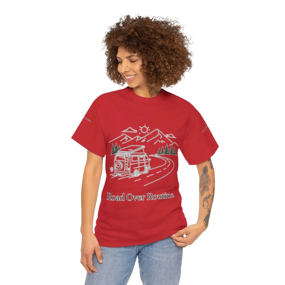 11107680911207162866_2048.jpeg Unisex Heavy Cotton Tee — "Road Over Routine" Design Minimal-Line