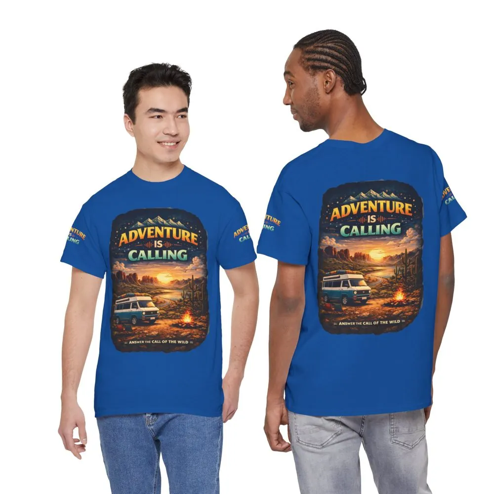 Unisex Heavy Cotton Tee — "Adventure Is Calling" Design Scenic-Line
