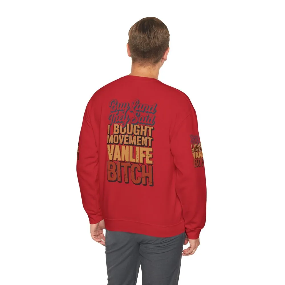 Unisex Heavy Blend™ Crewneck Sweatshirt — "Buy Land They Said" Design F**K-Line