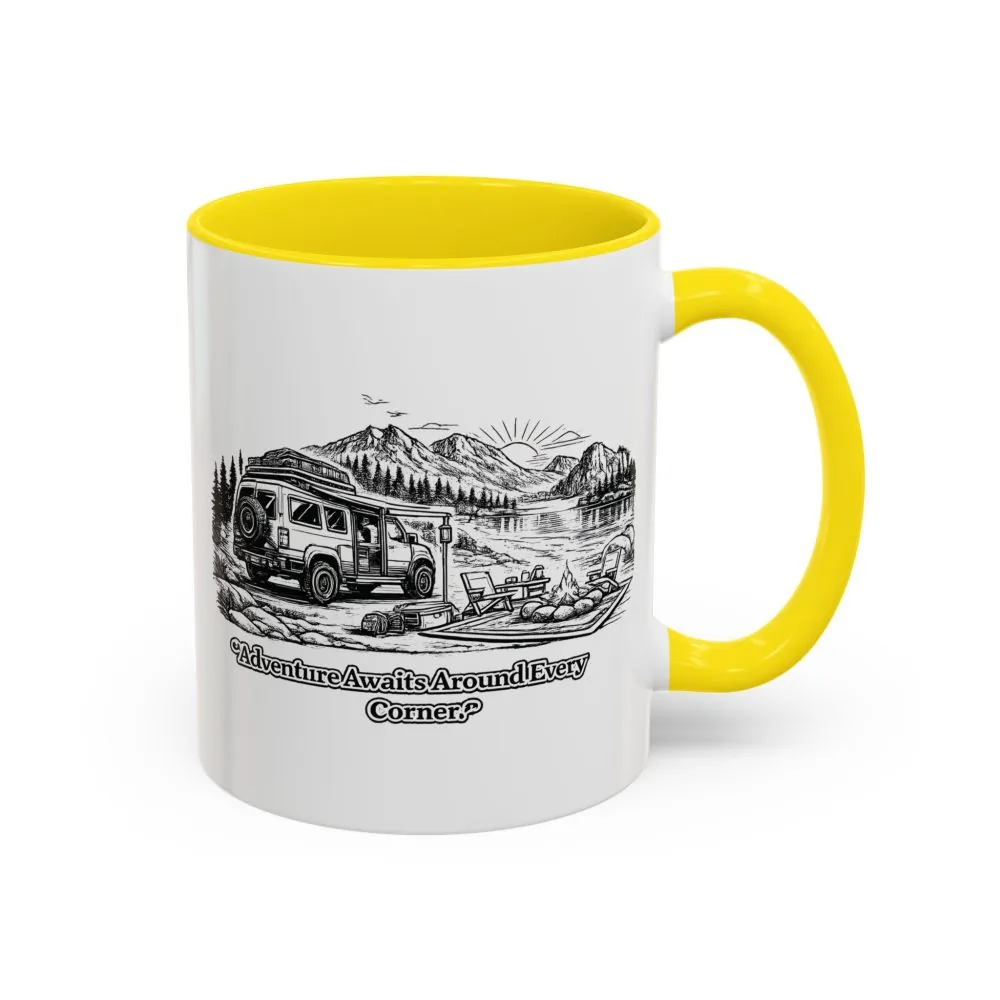 11112612119837017811_2048.jpeg Accent Coffee Mug (11, 15oz) — "Adventure Awaits Around Every Corner" Design Minimal-Line