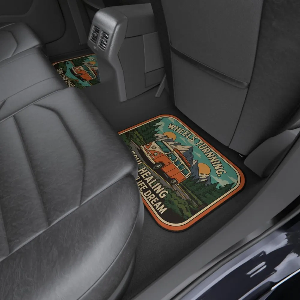 Car Mats (Set of 4) — "Retro Adventure Van - Good Vibes", Fueled by Sunshine & Adventure