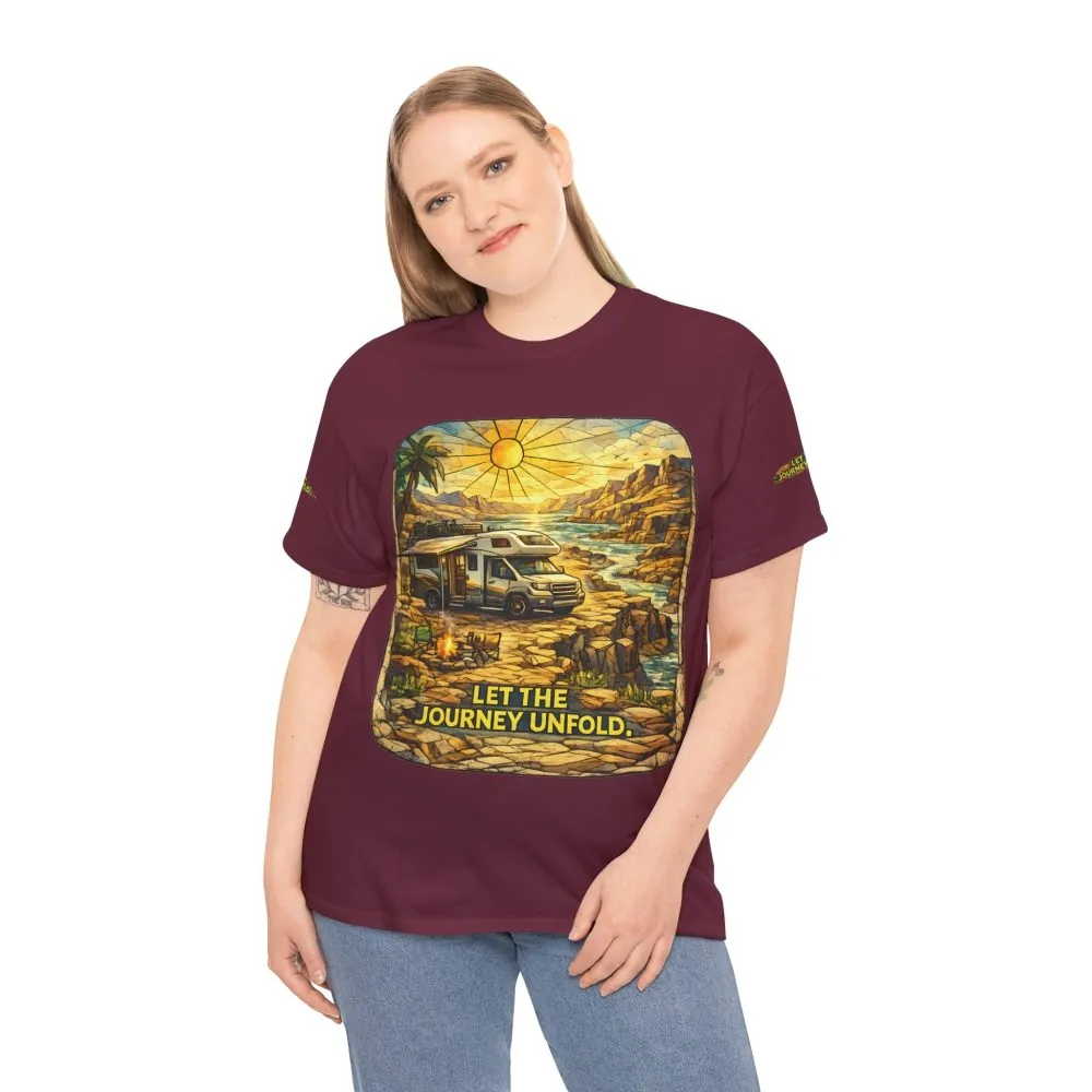 Unisex Heavy Cotton Tee — "Let The Journey Unfold" Design Cubic-Line