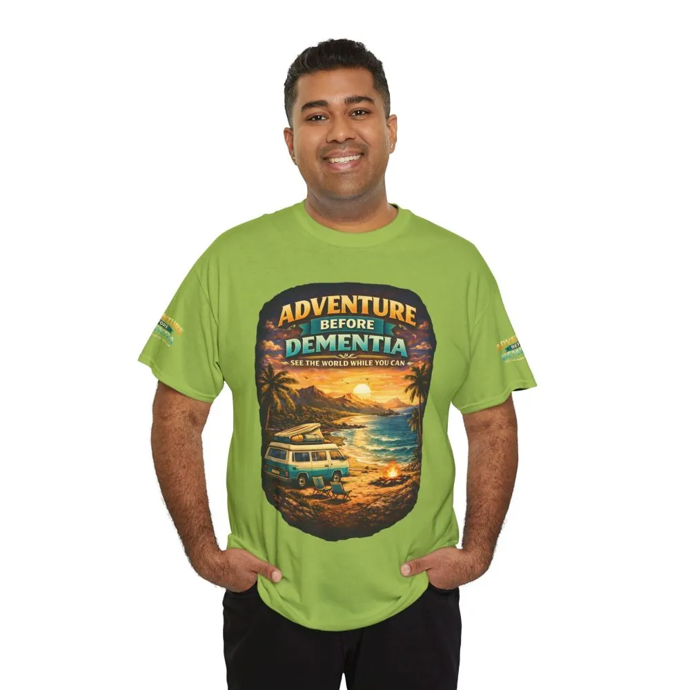 Unisex Heavy Cotton Tee — "Adventure Before Dementia" Design Scenic-Line