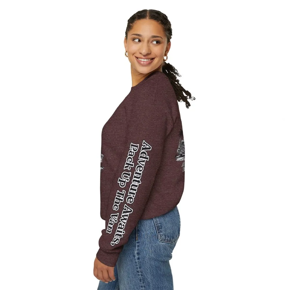 Unisex Heavy Blend™ Crewneck Sweatshirt — "Adventure Awaits,Pack Up The Van" Design Minimal-Line