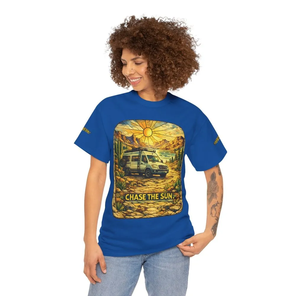 Unisex Heavy Cotton Tee — "Chase The Sun" Design Cubic-Line