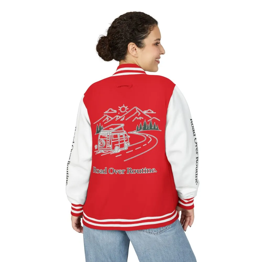 Unisex Heavyweight Letterman Jacket — "Road Over Routine" Travel Varsity Coat