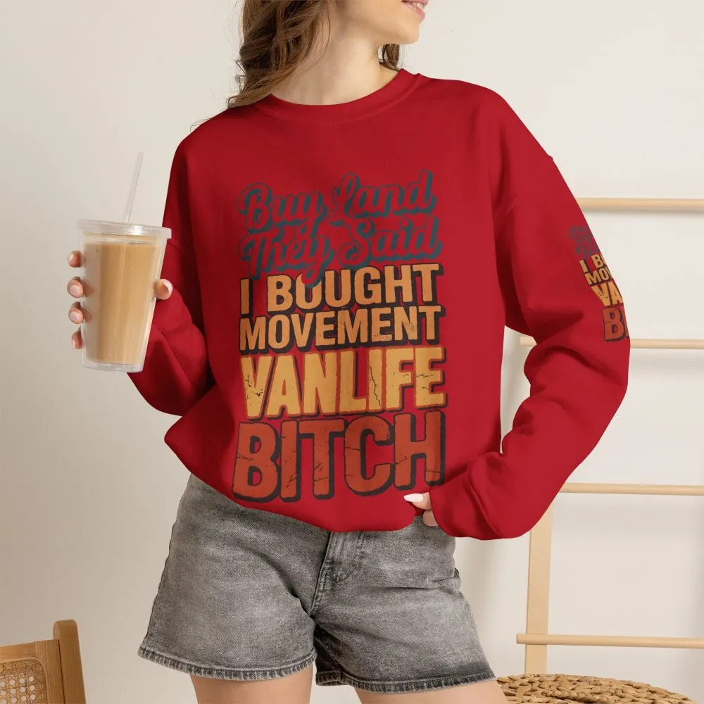 Unisex Heavy Blend™ Crewneck Sweatshirt — "Buy Land They Said" Design F**K-Line