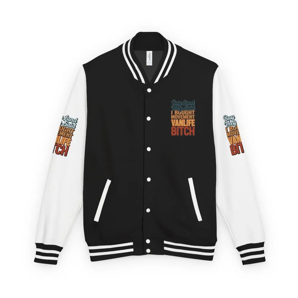 11152718582063072476_2048.jpeg Unisex Heavyweight Letterman Jacket — "Buy Land They Said" Design F**K-Line
