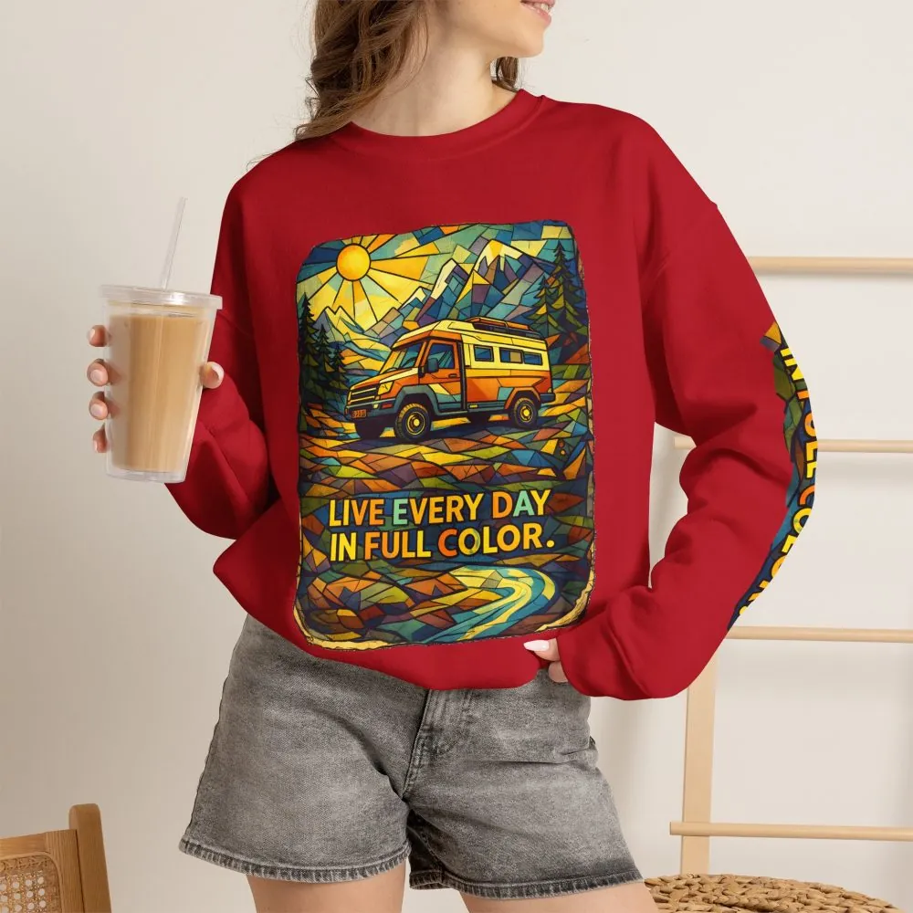 Unisex Heavy Blend™ Crewneck Sweatshirt — "Live Every Day InFull Color" Design Cubic-Line