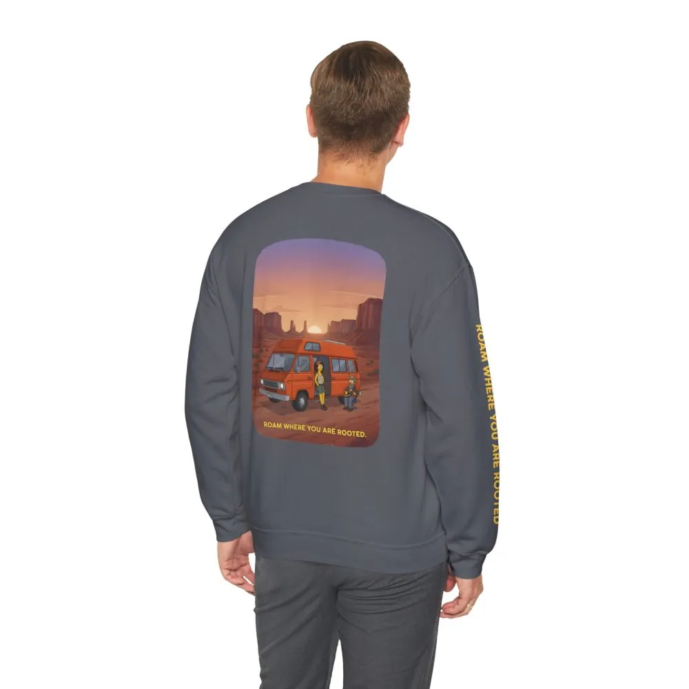 Unisex Heavy Blend™ Crewneck Sweatshirt — "Roam Where You Are Rooted" Design Sitcom-Line