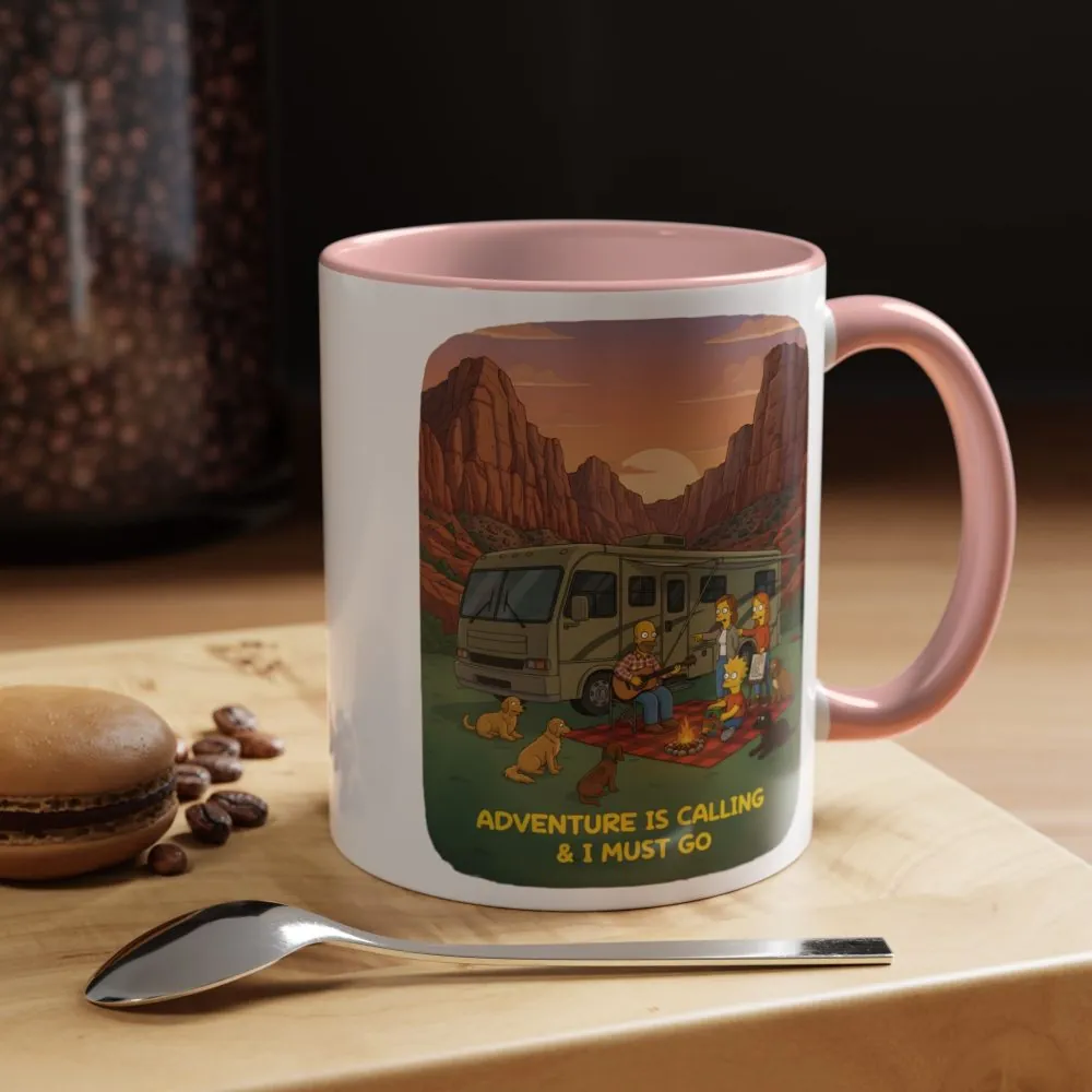Accent Coffee Mug (11, 15oz) — "Adventure Is Calling-I Must Go" Design Sitcom-Line