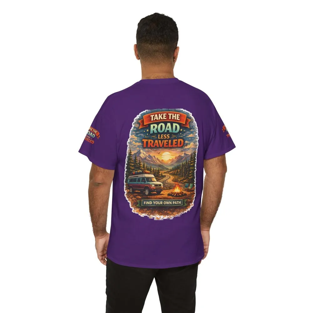 Unisex Heavy Cotton Tee — "Take The Road Less Traveled" Design Scenic-Line