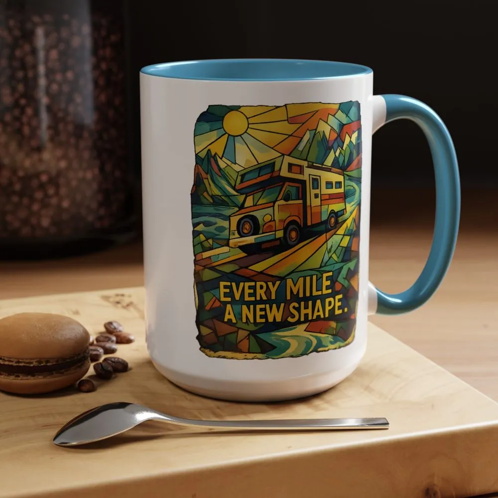 Accent Coffee Mug (11, 15oz) — "Every Mile A New Shape" Design Cubic-Line