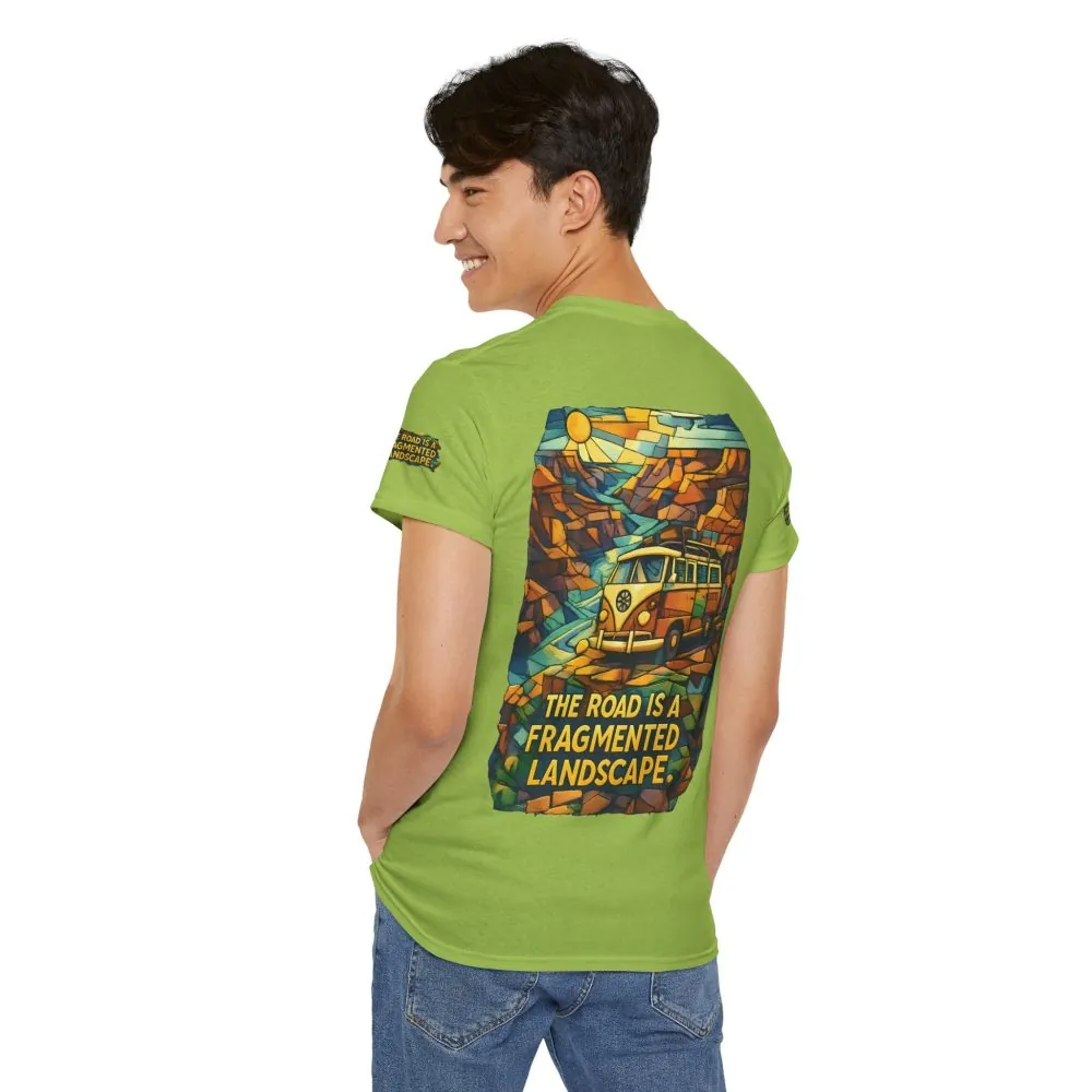 Unisex Heavy Cotton Tee — "The Road Is A Fragmented Landscape" Design Cubic-Line