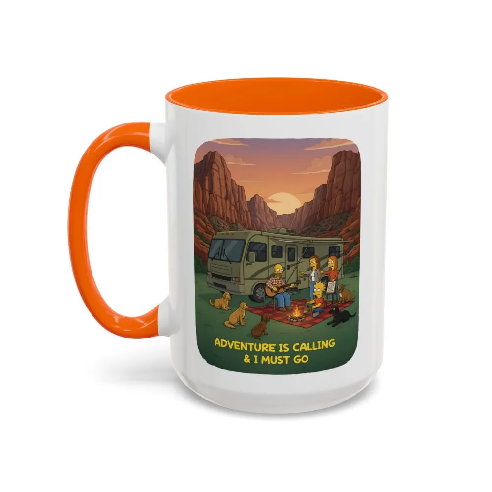 Accent Coffee Mug (11, 15oz) — "Adventure Is Calling-I Must Go" Design Sitcom-Line