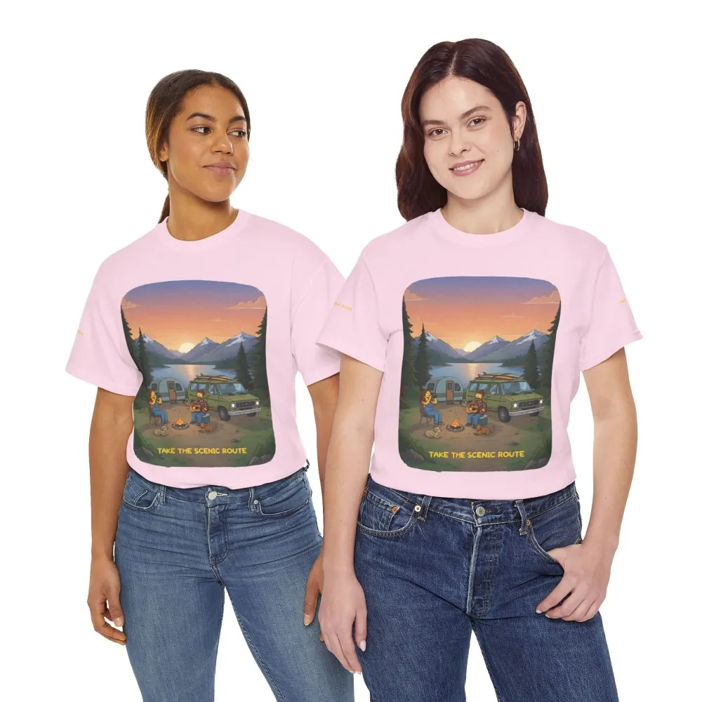 Unisex Heavy Cotton Tee — "Take The Scenic Route" Design Sitcom-Line