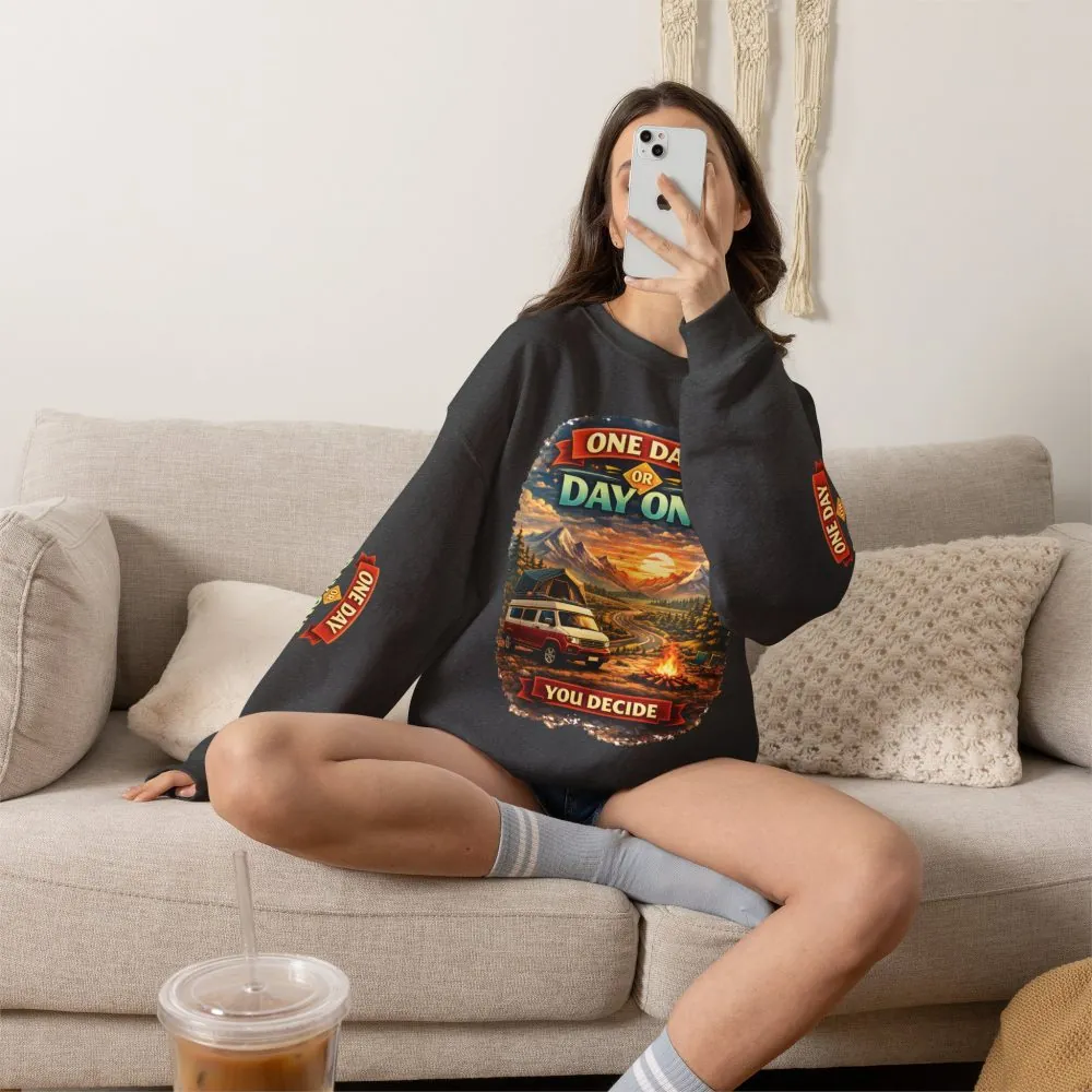Unisex Heavy Blend™ Crewneck Sweatshirt — "One Day Or Day One" Design Scenic-Line