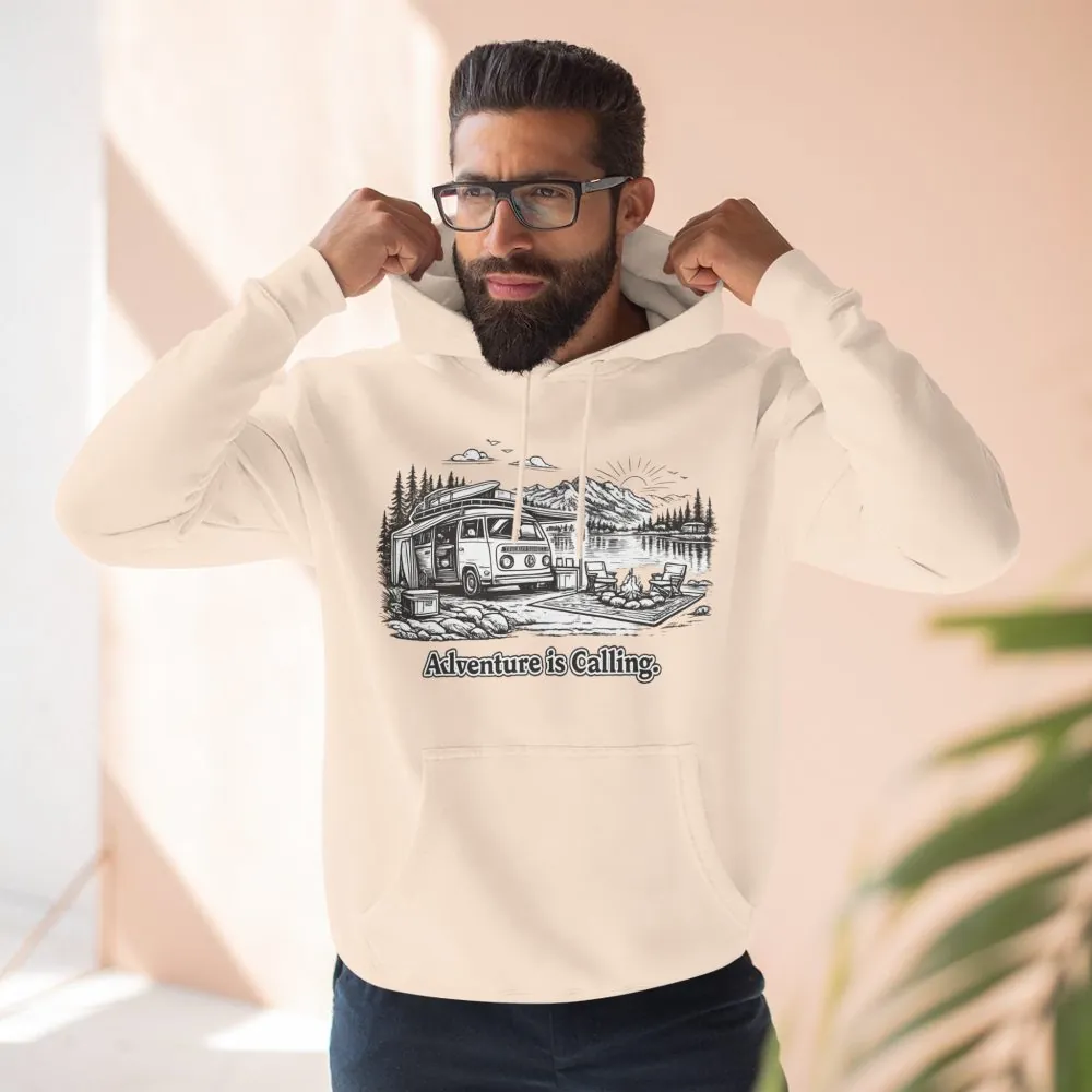 1120627399927221820_2048.jpeg Three-Panel Fleece Hoodie - "Adventure Is Calling" Design Minimal-Line