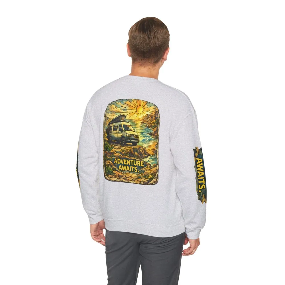 11209390672165313111_2048.jpeg Unisex Heavy Blend™ Crewneck Sweatshirt — "Adventure Awaits" Design Cubic-Line