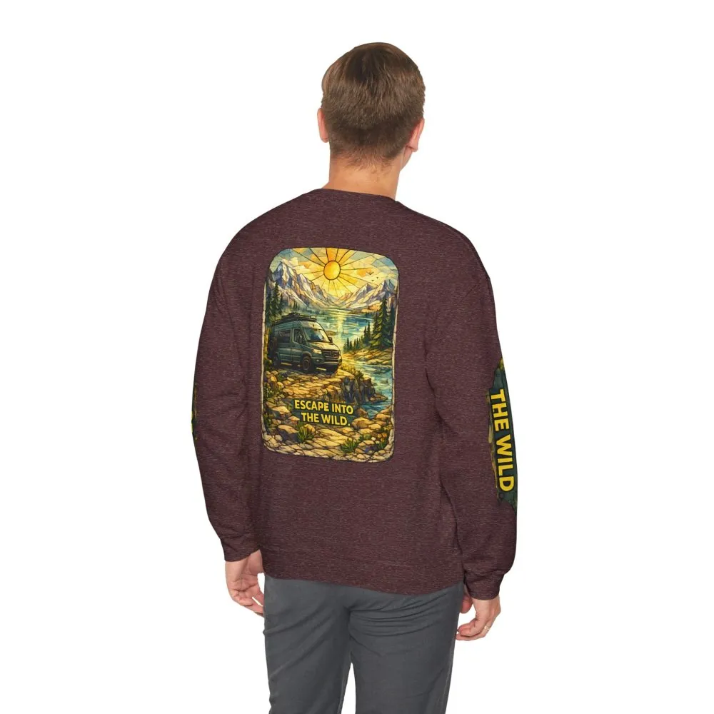 Unisex Heavy Blend™ Crewneck Sweatshirt — "Escape Into The Wild" Design Cubic-Line