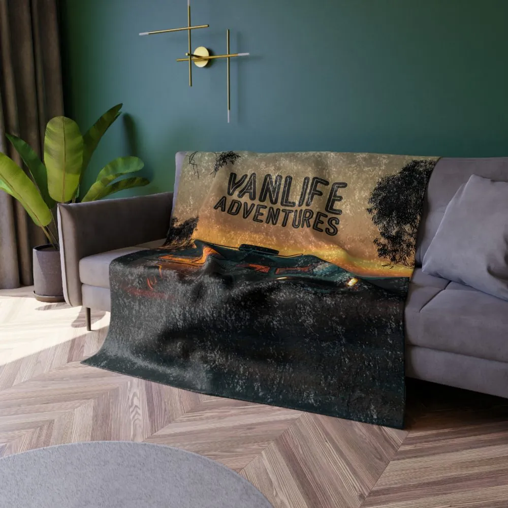 Crushed Velvet Blanket — "Vanlife Adventures"Cozy Camper Sunset Throw